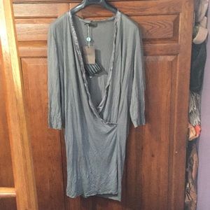 NWT jersey gray wrap bamboo cashmere Italy dress